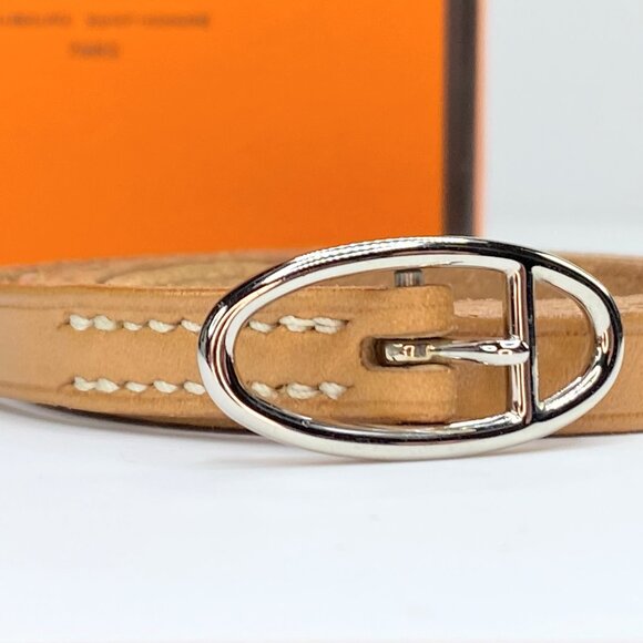 Hermes Palladium H Belt Leather Triple Wrap Bracelet 29" GS191